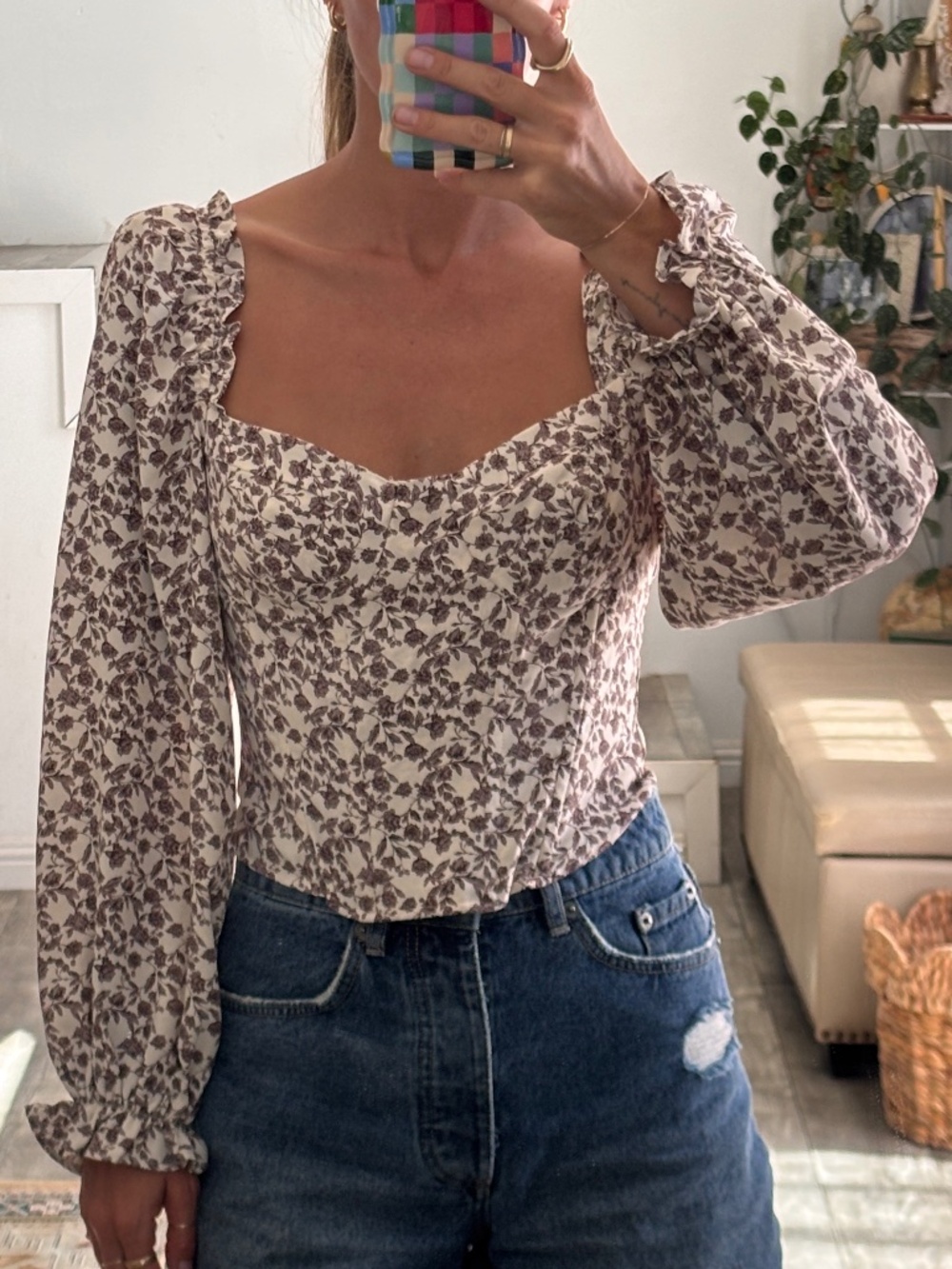 Astr the label cute floral long sleeve top.